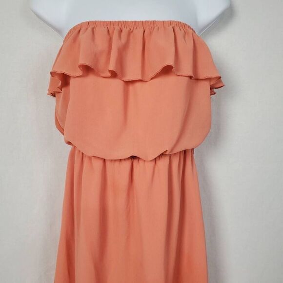 Mine Medium Salmon Pink Strapless Hi-low Dress - Picture 3 of 8